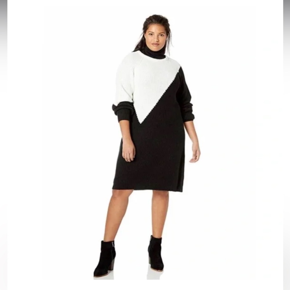 Vince Camuto Colorblock Knit Sweater Dress Women’s 2X Black White Comfort (NWT)